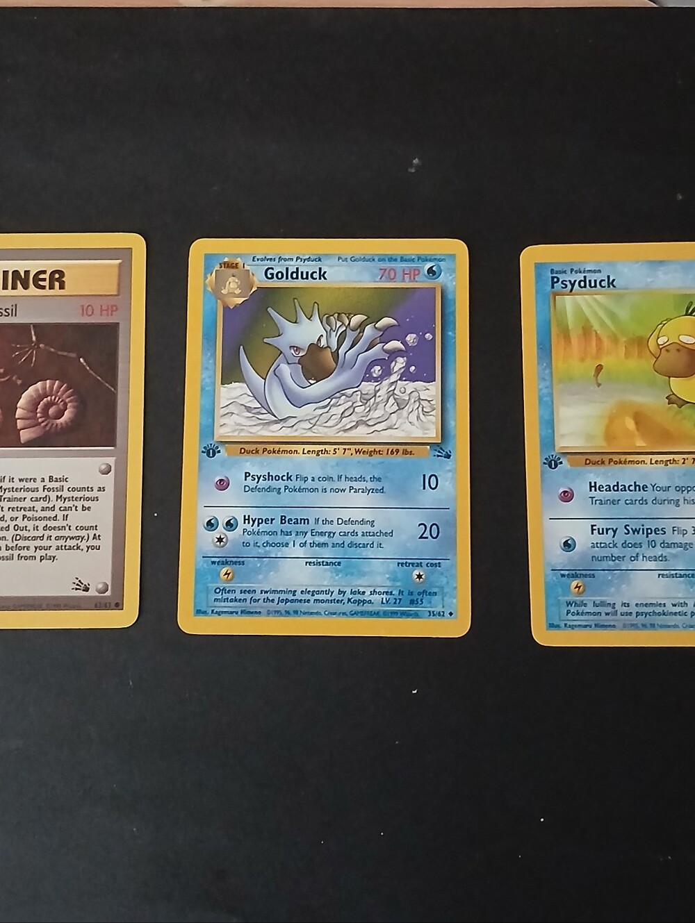 Pokemon Cards Set Of 3 Golduck 35/62 Psyduck 53/62 Mysterious Fossil 1st Edition
